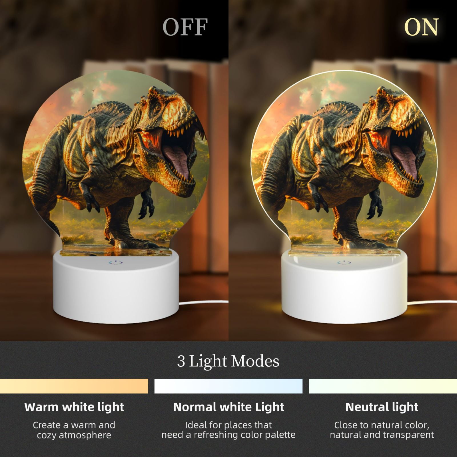 Naloa Realistic Style Forest Dinosaur Acrylic LED Night Light Custom LED Lights Personalized Nightlight Customized Gifts for Family Couples Friends