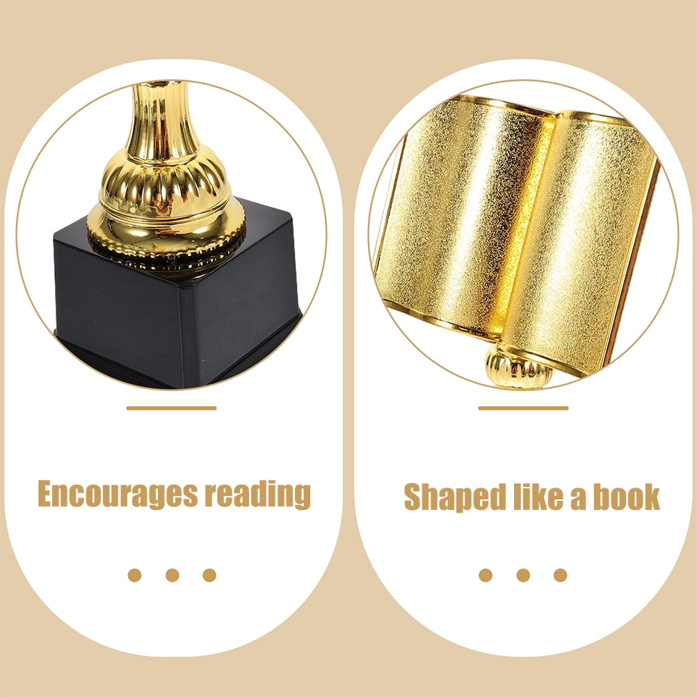 2pcs Gold Reading Trophy Kids Book Shaped Plastic Trophy Cup Large Gold Award Trophy for Reading Competition Prize