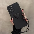 thumbnail image 2 of Funda de teléfono suave con corazón de amor negro 3D lindo coreano con correa de muñeca para iPhone 14 13 12 11 Pro Max X XS XR 7 8 plus funda Simple Tan Jianjun unisex, 2 of 2