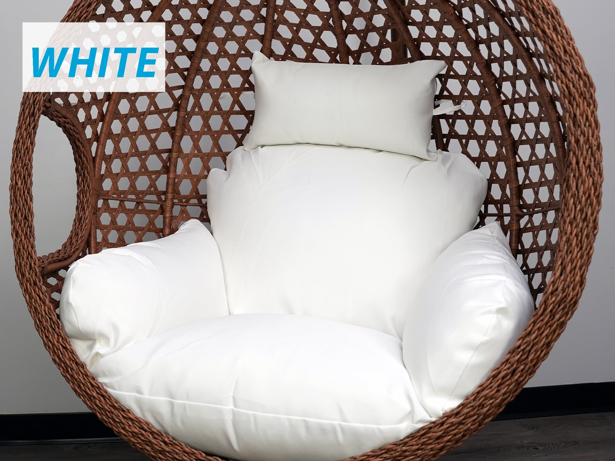 SK CHUMRA Egg Chair Cushion Hanging Basket Chair Pads Wicker Rattan Hanging Seat Cushion Nonslip Soft Headrest & Armrest Outdoor Porch Backyard UV Resistant Patio Hammock Swing Cushions (White)