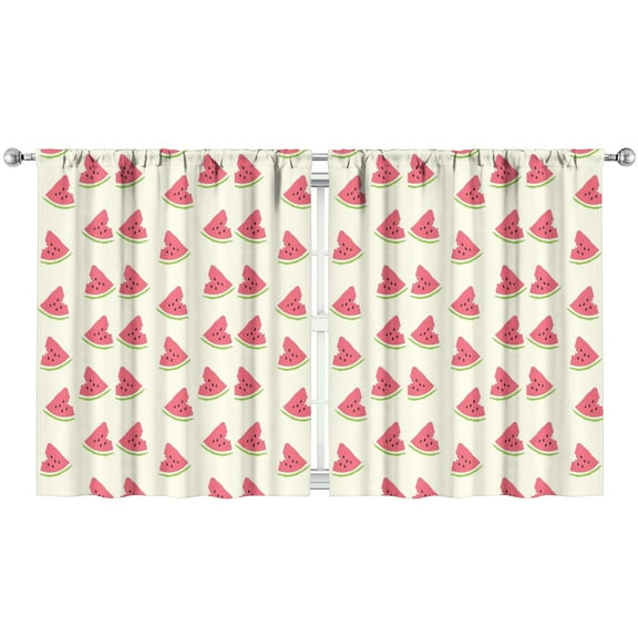 Summer Watermelon Print Kitchen Curtains 2 Panels, 52x63 Inch Fresh Watermelon Design, Semi-Sheer Tropical Fruit Rod Pocket Caf Curtains