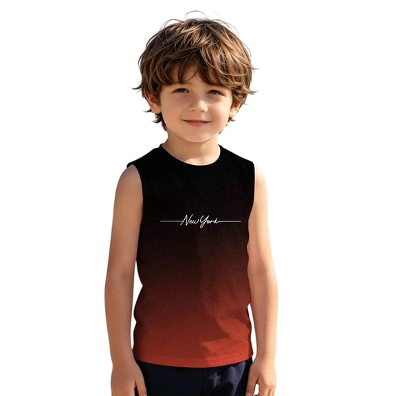 JAJAHO Kids Tank Tops For Boys Girls Gradient Sleeveless City Letter Printed Soft Casual Summer Wear 3-14Y Versatile Top