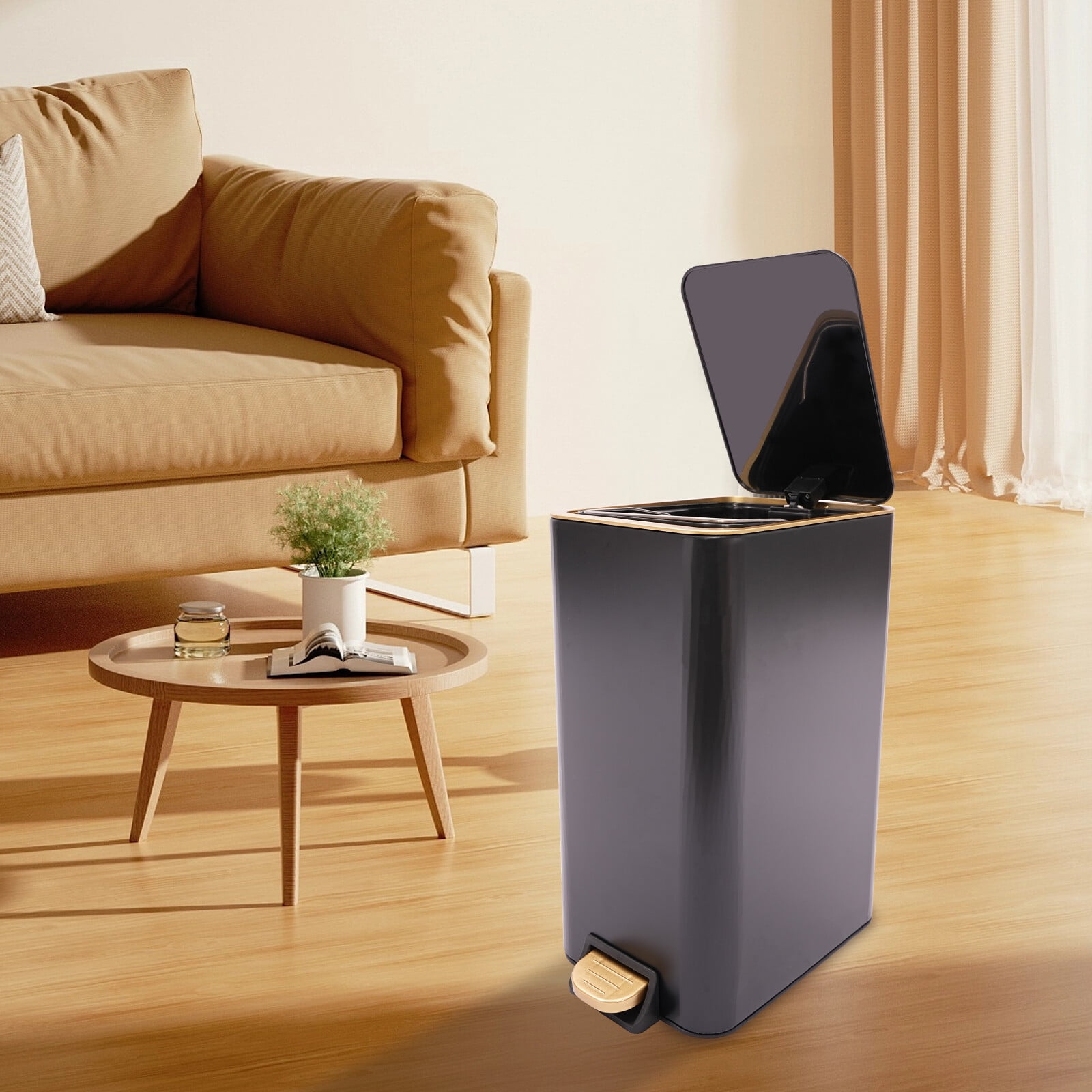 12L Bathroom Trash Can Carbon Steel Step On Kitchen Garbage Bin Step Trash Bin