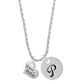 thumbnail image 1 of Delight Jewelry Silvertone Small ''Grandmother'' Heart with Clear Crystal Silvertone Script Initial Disc - P - Charm Necklace, 20"+3", 1 of 4