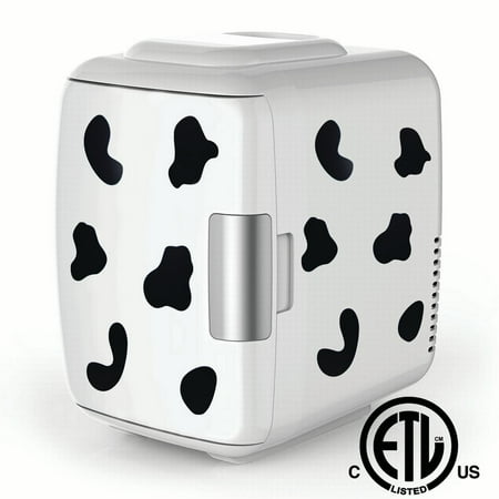 Cooluli Mini Fridge Electric Cooler and Warmer (4 Liter / 6 Can): AC/DC Portable Thermoelectric System w/ Exclusive On the Go USB Power Bank Option (Cow Print)