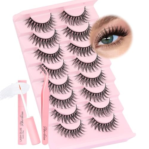 Lashes Wispy False Eyelashes Natural Look 8 Pairs Faux Mink Lashes Kit with Lash Glue and Lash Tweezers Soft Lightweight Fake Lashes (Charm)
