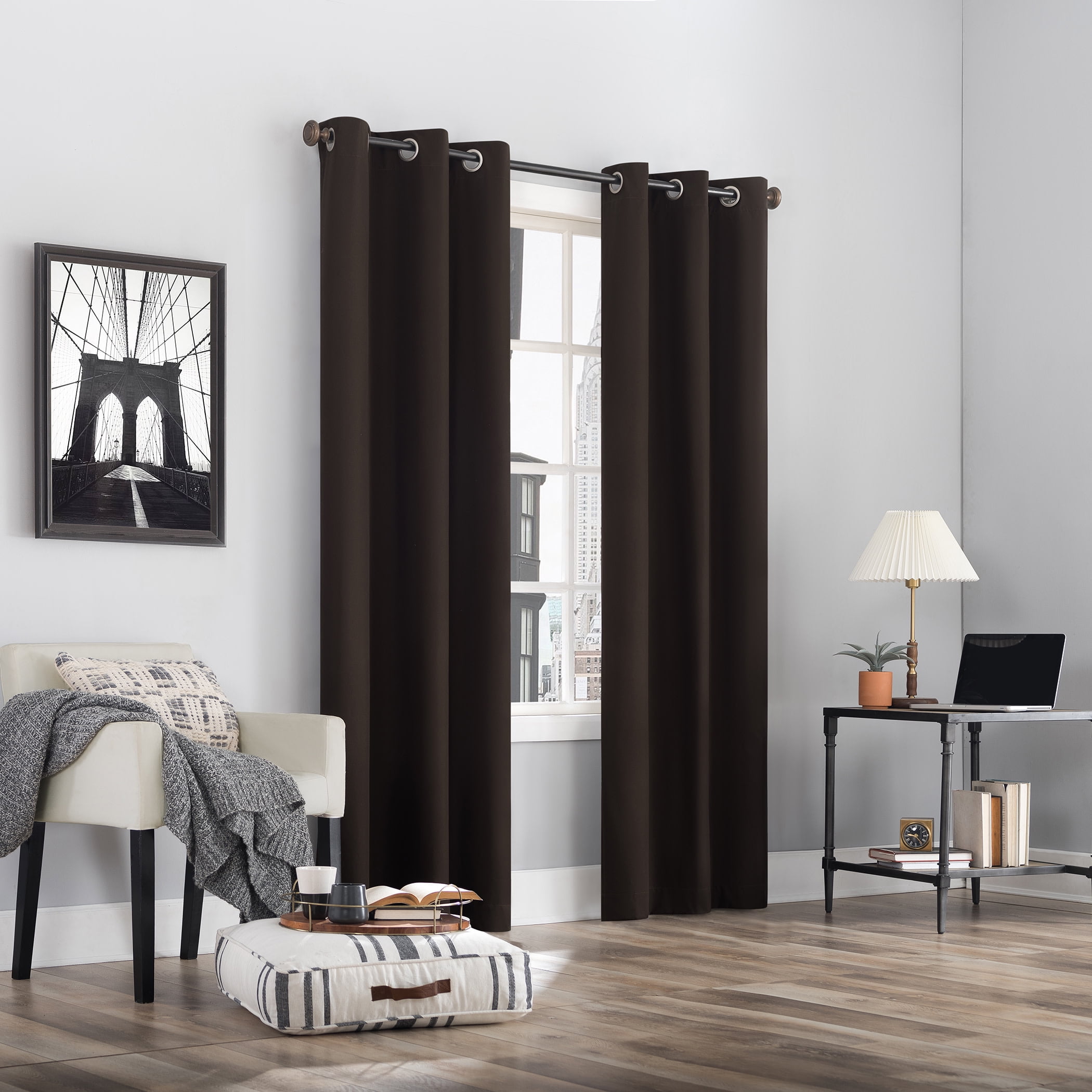 Sun Zero Cyrus Thermal 100% Blackout Grommet Curtain Panel, 40"X96", Cocoa Brown