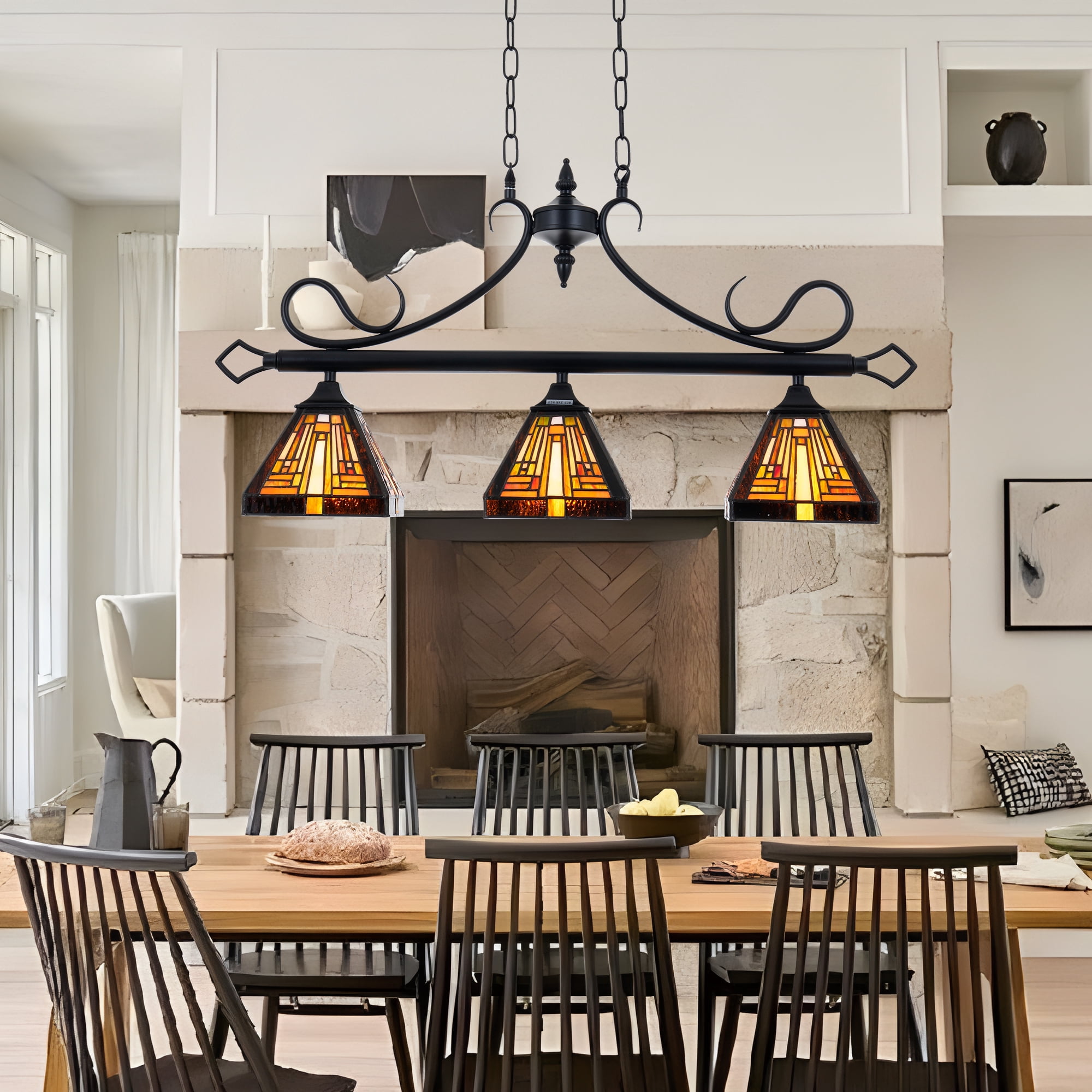 KPIBEST Tiffany Pool Table Lights 3-Light Hanging Chandelier Light Fixture, Victorian Pendant Lighting Decor for Dining Room Kitchen Island Dining Gameroom Bars