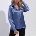 thumbnail image 5 of Baqcunre Women's Satin Imitation Silk New Botton Solid Color Shirt Womens Tops Womens Blouses Long Sleeve Shirts for Women Womens Shirts,Blue,L, 5 of 5