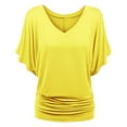 thumbnail image 5 of Plus Top V Neck Sleeve Batwing Loose T Shirt Fashion Size Fold Hem Women Solid Plus Size Tops, 5 of 5