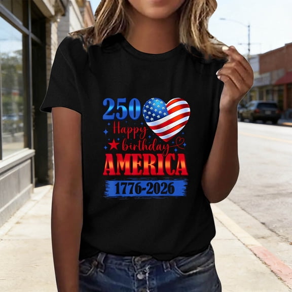 MAIHAN 250 Years America Shirt Women American Flag Print 4th Of July Crew Neck T-Shirts Shirt Summer Baggy Tops Patriotic Freedom Semiquincentennial Shirt for 250th Year
