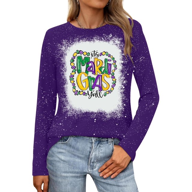 Camisa LAZYCHILD Mardi Gras de manga larga para mujer, color morado