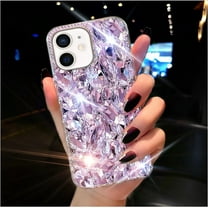 for iPhone 11 Case for Women(6.1 inch),Very Shiny Luxury Bling Phone Case with 3D Glitter Sparkle Crystal Rhinestone Diamond Gems on Hard Reflective PC Back Cover for Girls(Purple)