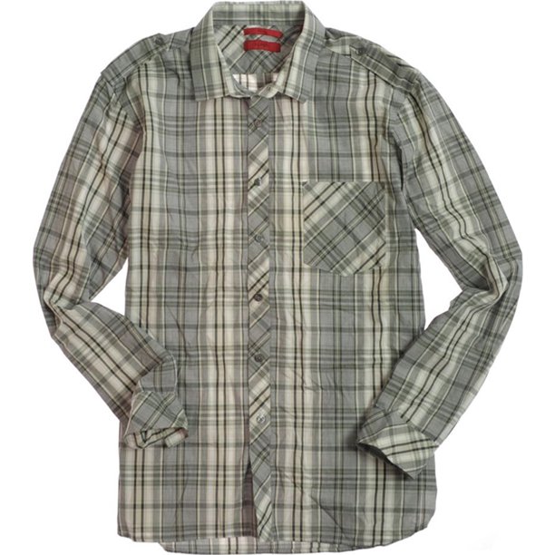 Alfani Mens Ls Pld Westn Yk Bias Button Up Camisa, Gris, X-Large Alfani Botones al frente