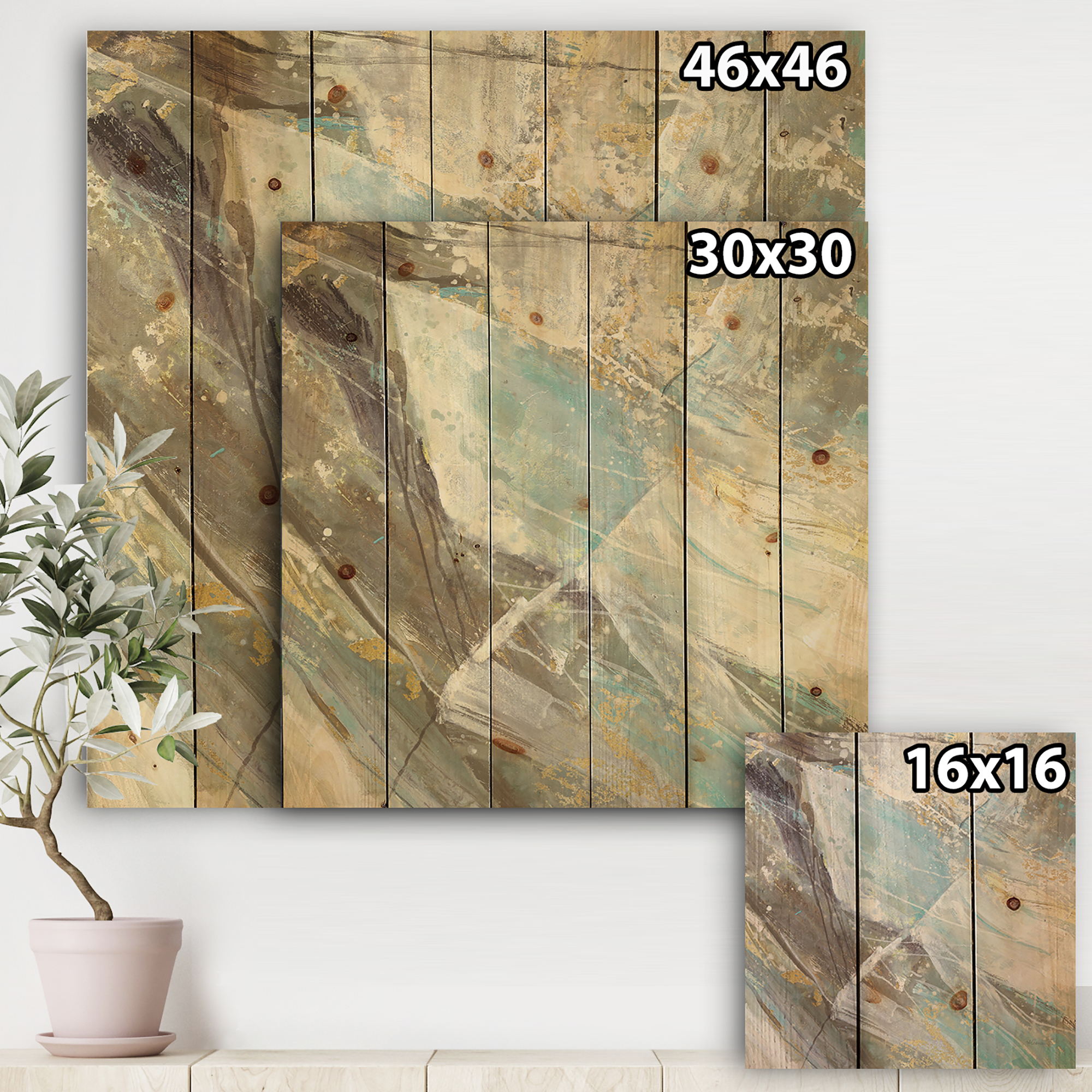 Designart 'Fractal Blue Geometric Water' Modern & Contemporary Print on Natural Pine Wood