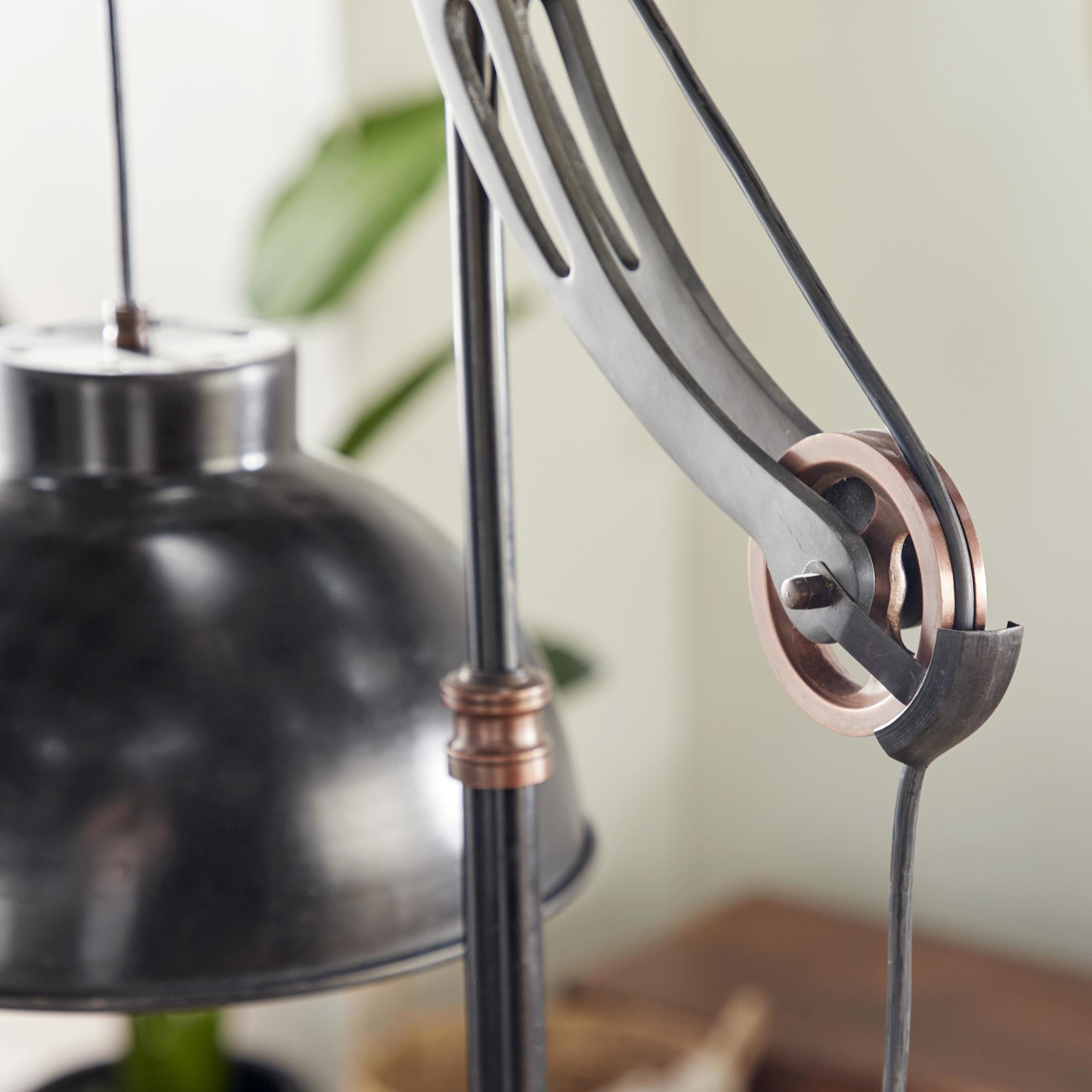 DecMode 79" Pulley Black Floor Lamp with Black Metal Shade
