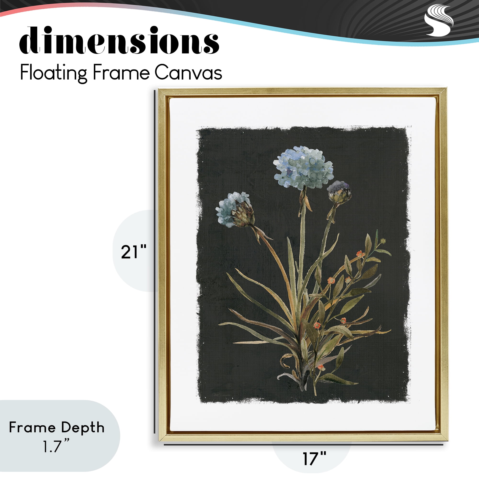 Stupell Industries Cerulean Bloom on Dark Green Gold Framed Floater Canvas Wall Art, design by Carol Robinson