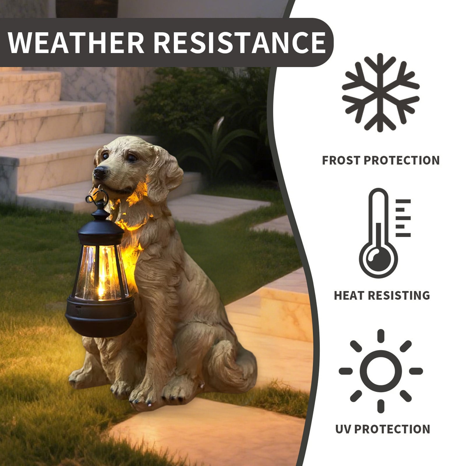 Beollynier Solar Powered Dog Statue LED Light Outdoor Garden Decor Rechargeable Resin Yard Ornament Weatherproof Hanging Lantern Pet Design
