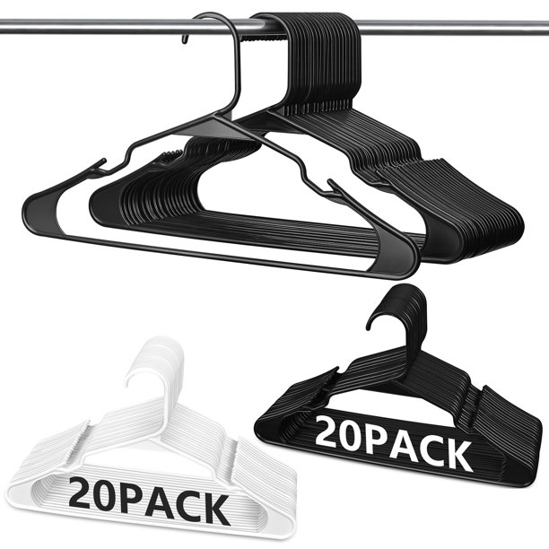Invoibler 20 Pack Plastic Hangers, Black Notched Clothes Hangers Space