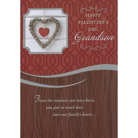 Designer Greetings Put So Much Love Into Our Family's Heart: Wicker Heart Photo Valentine's Day Card for Grandson