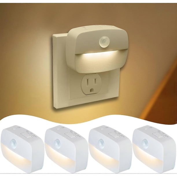 Motion Sensor Night Light Plug in 4 Pack,10-60Lm Stepless Dimming,3 Light Modes with Memory, Smart Night Lights Plug Into Wall Sensor