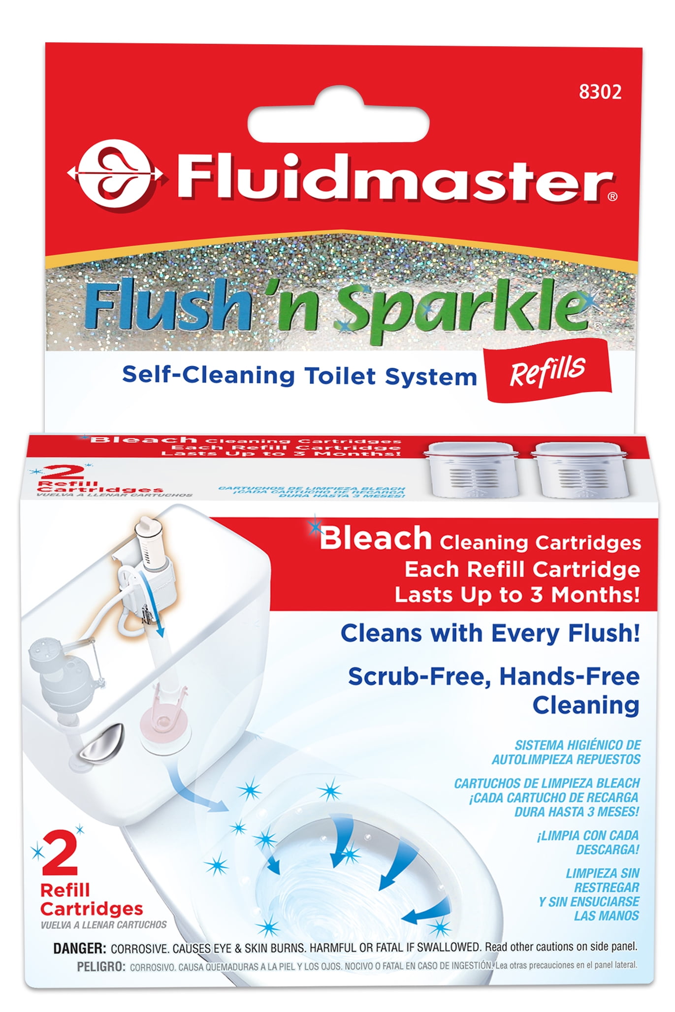 Box of 2 Fluidmaster 8302P8 Flush N Sparkle Toilet Cleaning Refill Cartridge 