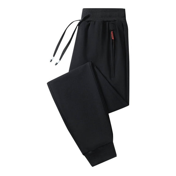 Fnnxeal Mens Sweatpants, Elastic Waist Drawstring Casual Slacks with Stretch Fall Winter Black Sweatpants for Men Size L