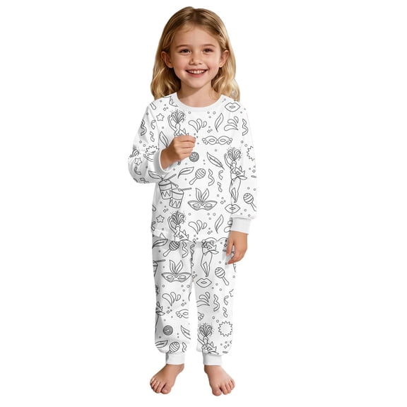 JAJAHO Boys Girls DIY Doodle Coloring Hand Painted Outfits Carnival Cartoon Print Long Sleeve Top Pants Set For Kids 2-10 Years Home Clothes 2 Piece Stylish Outfit
