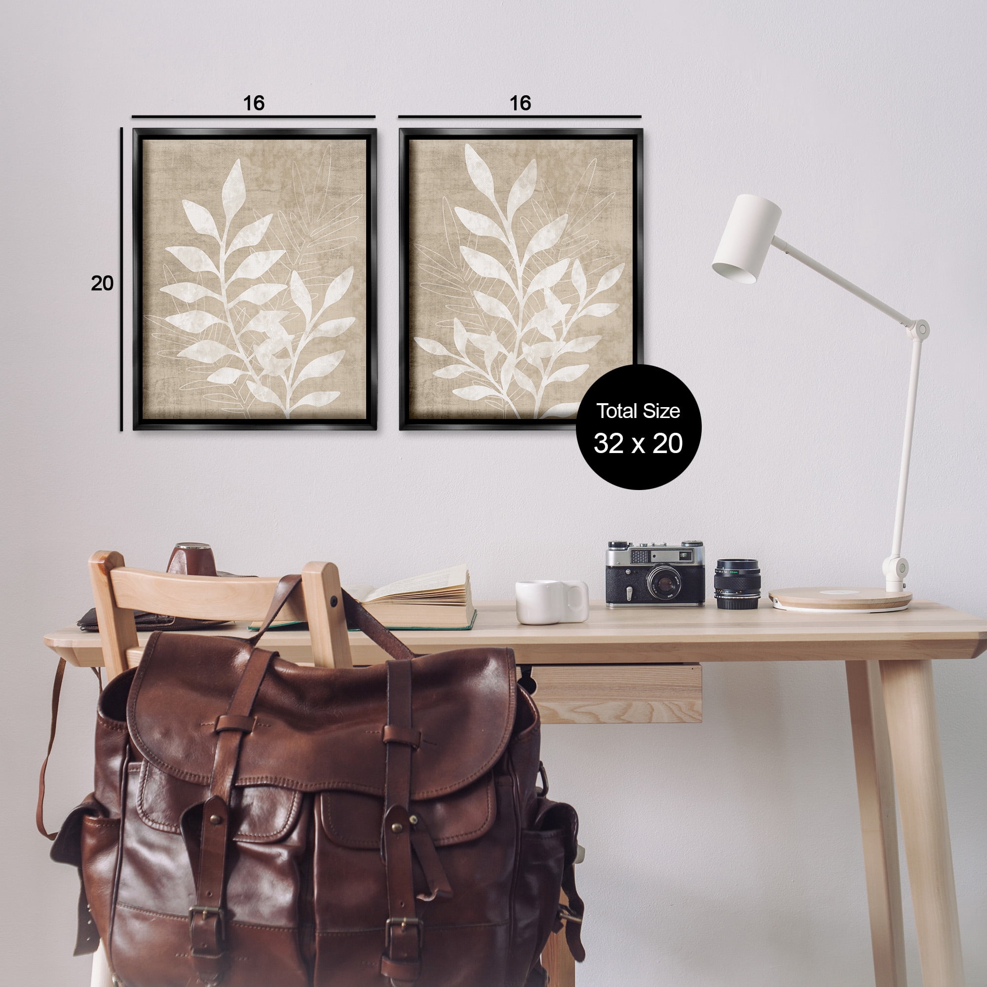Stupell Industries Boho Botanical Leaf Silhouette Botanical & Floral Painting Black Floater Framed Canvas Art Print Wall Art, 17 x 21, Set of 2