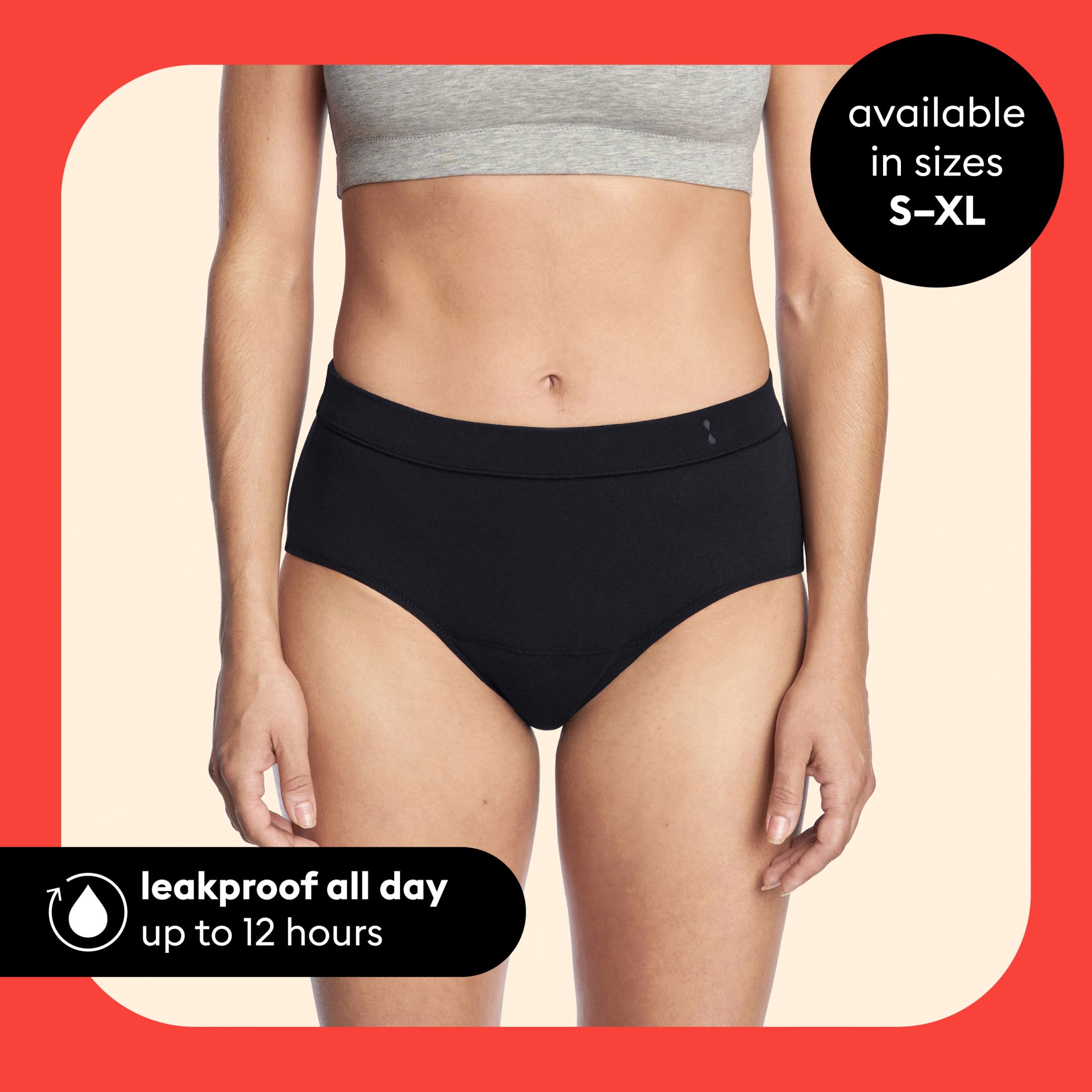 (2 pack) Thinx for All Women's Everyday Comfort Brief Leakproof Period Underwear, S-XL, Black