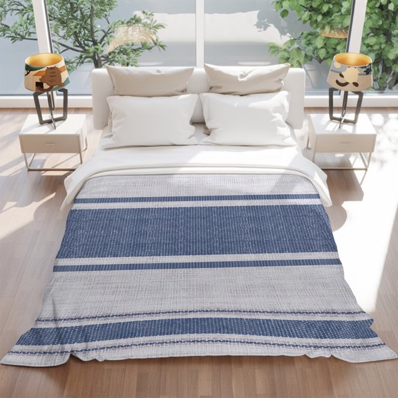 Flannel Fleece Throw Blanket Blue Stripes Retro Linen Lightweight Soft Plush Blankets 60x80in, Modern Minimalism Cozy Warm Throw Blanket for Couch Sofa Bed Car Office