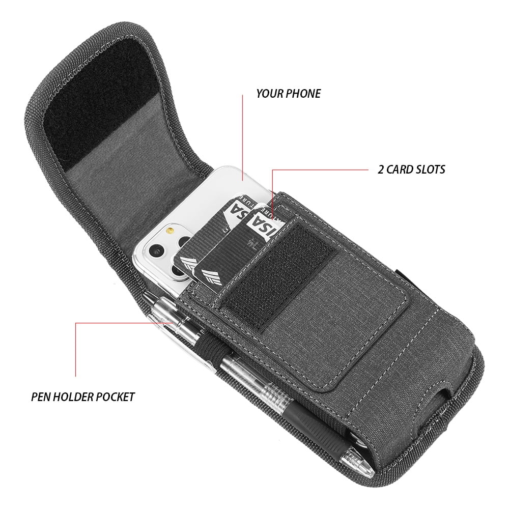 6.5-inch Vertical Universal Cell Phone Holster Pouch with Belt Clip and Card Slots