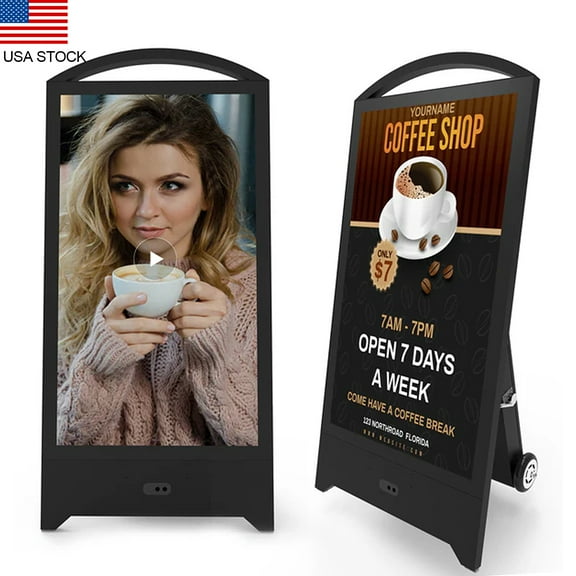 32 inch Outdoor Portable Digital Signage Display, 1800nits High Brightness LCD Advertising Display, IP65 Waterproof, 720WH Rechargeable Battery For10-15 Hours, CMS/U-Disk, Android 11
