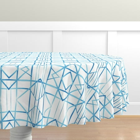 

Cotton Sateen Tablecloth 90 Round - Blue Brush Modern Painting Painted Room Watercolor Print Custom Table Linens by Spoonflower