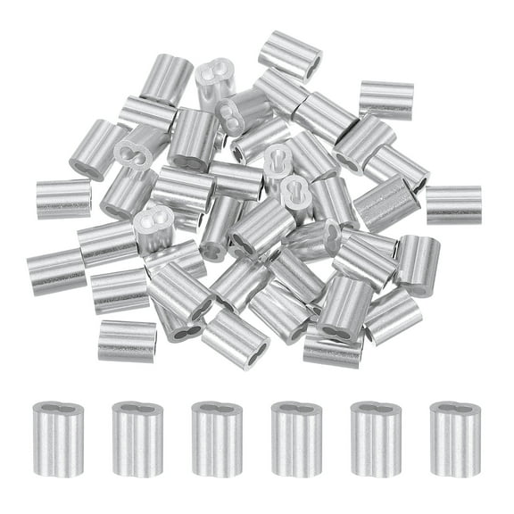 50Pcs 3/32" Aluminum Crimping Loop Sleeve for Wire Rope and Cable, Double Holes