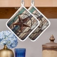 thumbnail image 2 of Western Texas Stars Pot Holders for Kitchen Heatproof Potholder, 3 Pack Teal Brwon Vintage Wooden Plank Hot Pads Multipurpose Oven Pads Cloth Potholders Trivet for Cooking Baking, 2 of 8