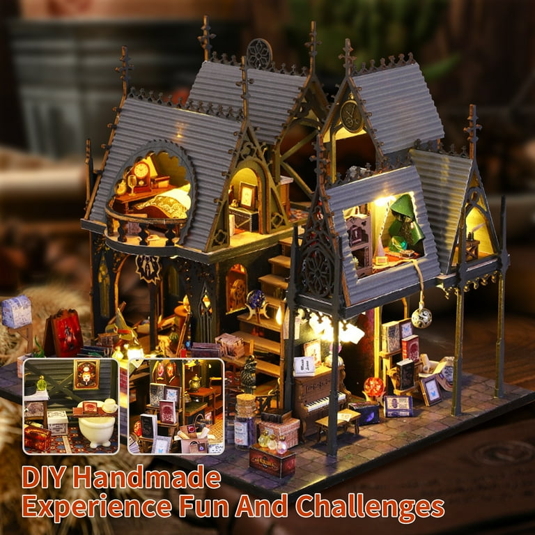 Wooden Dollhouse DIY Kit, Vintage Diorama newest Craft Kit, Retro Miniature Villa Decoration with LED light, Handmade Gift, Model Building Kit