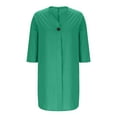 thumbnail image 4 of Women's Plus Size Dress Solid Color Summer Casual Split Skirt Hem Long Sleeves V-Neck Button Dress Green S-5XL, 4 of 6