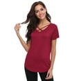 thumbnail image 4 of Purcoar Womens Sexy Criss Cross Front V-Neck Short Sleeve T-Shirt Tunic Tops, 4 of 9
