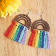 thumbnail image 2 of Pendientes colgantes con borlas de madera de arcoíris coloridos, pendientes bohemios tejidos a mano, tejido exagerado hecho a mano, pendientes colgantes con borlas étnicas para mujeres y adolesce, 2 of 2