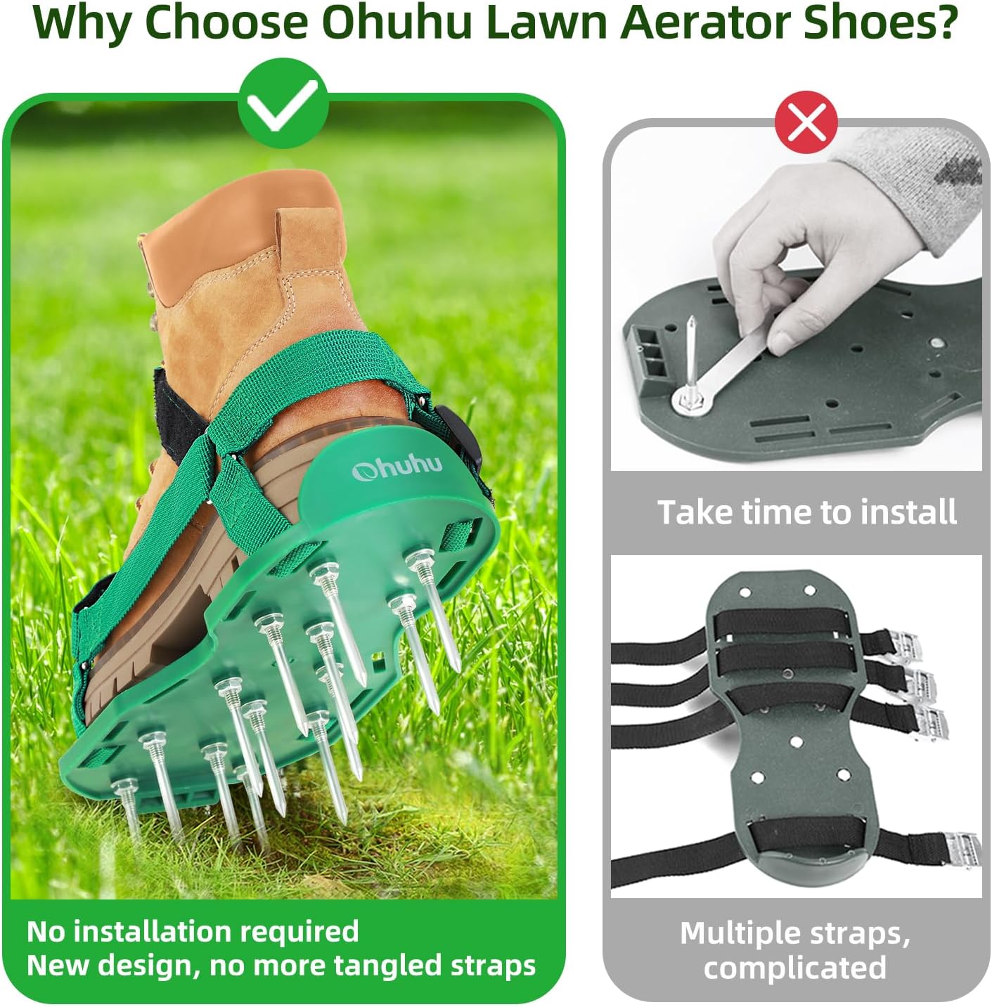 Lawn Aerator Shoes for Grass: Free-Installation Aeration with Stainless Steel Shovel, Heavy Duty Spike Aerating Sandals Tool Yard Patio Garden