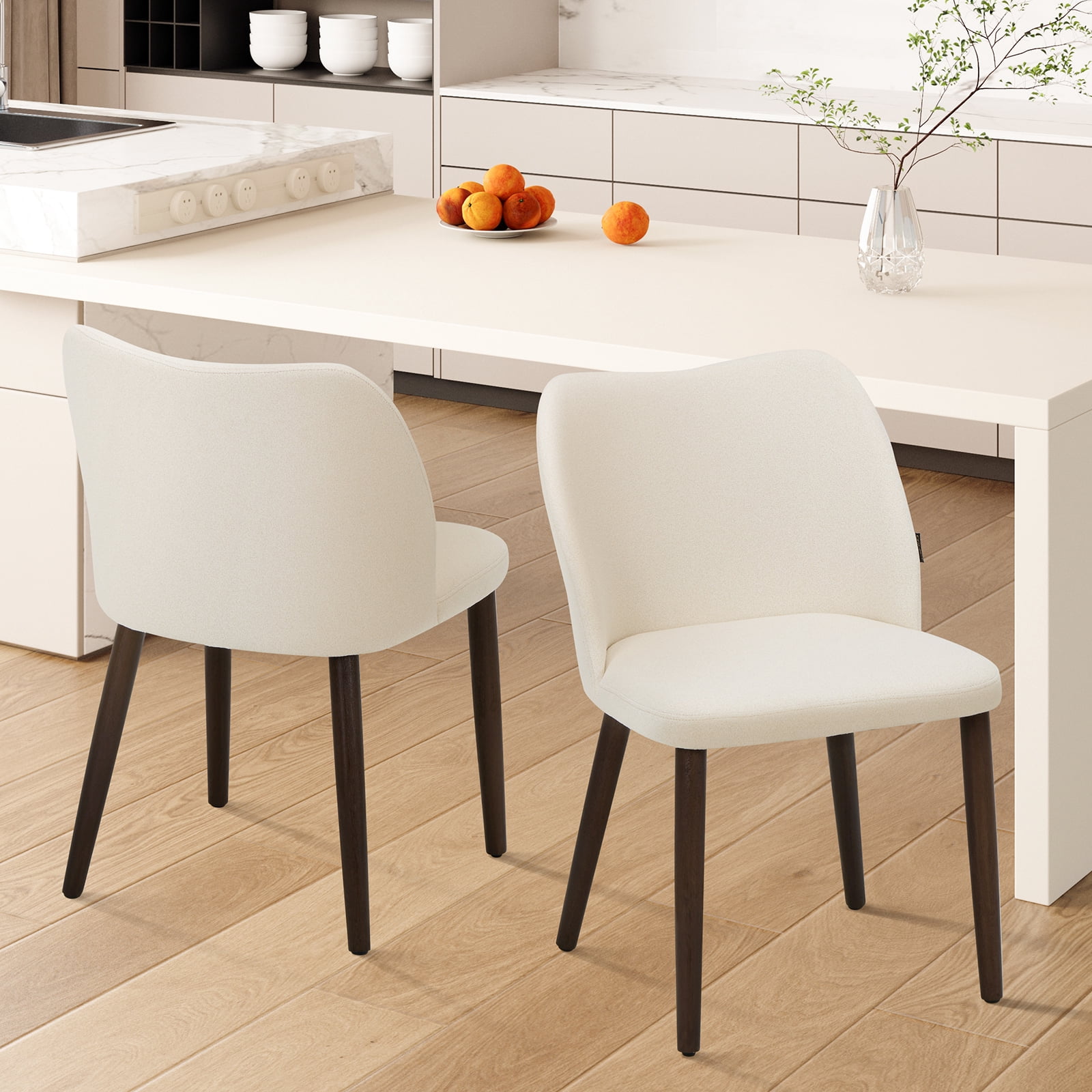 EOP Upholstered Dining Chairs Set of 2, Mid Century Modern Dining Room Chairs, Fabric Farmhouse Dining Side Chairs with Wood Legs, Armless Kitchen Chairs with Wingback, Beige