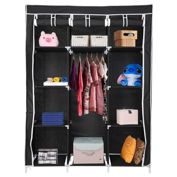 Yescom 50 Portable Closet Organizer Wardrobe Clothes Rack Cupboard Hanging Storage W Shelves Metal Frame Zippers Com Yescom 50 Portable Closet Organizer, Metal Storage Cabinets For Hanging Clothes
