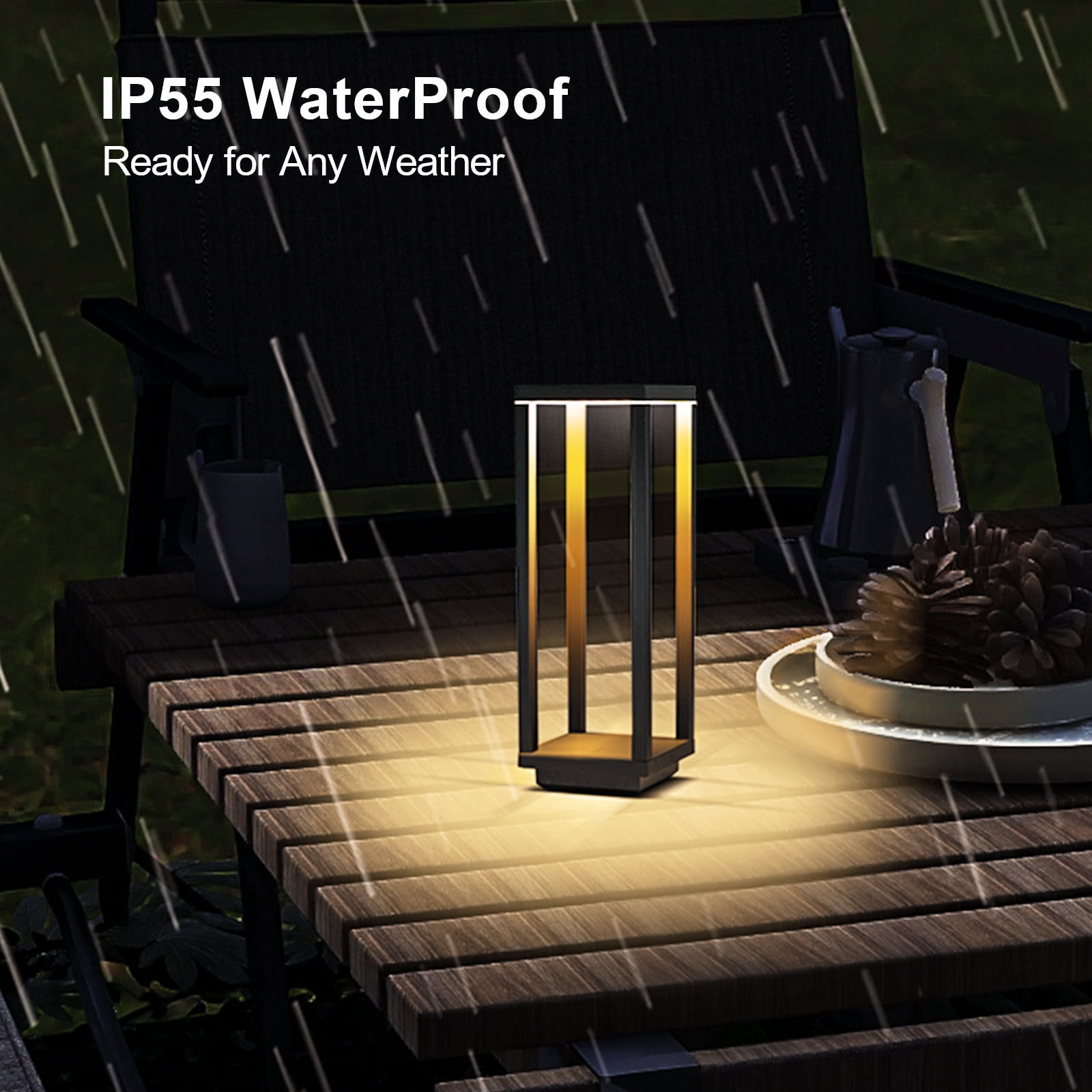 2 Pack Cordless Table Lamp Rechargeable, IP55 Waterproof, 60h Runtime Protable Outdoor Table Lamps, 3 Color Stepless Dimming Battery Powered Table Lamp for Dinner/Restaurant/Bedroom/Cafe