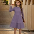 thumbnail image 3 of Fancifize Girls Long Sleeve Ruffle Dress Crew Neck A-Line Fall Casual Dresses with Pockets Teen Girls Plain Midi Dresses for 4-14 Y, 3 of 9
