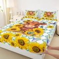 thumbnail image 3 of jejeloiu Cute Highland Cattle Full Size Sheets,Country Floral Sunflower Bed Sheets,Retro Geometric Rhombus Sheet Sets For Kids,Microfiber Bedroom Decor,4 Pieces, 3 of 7