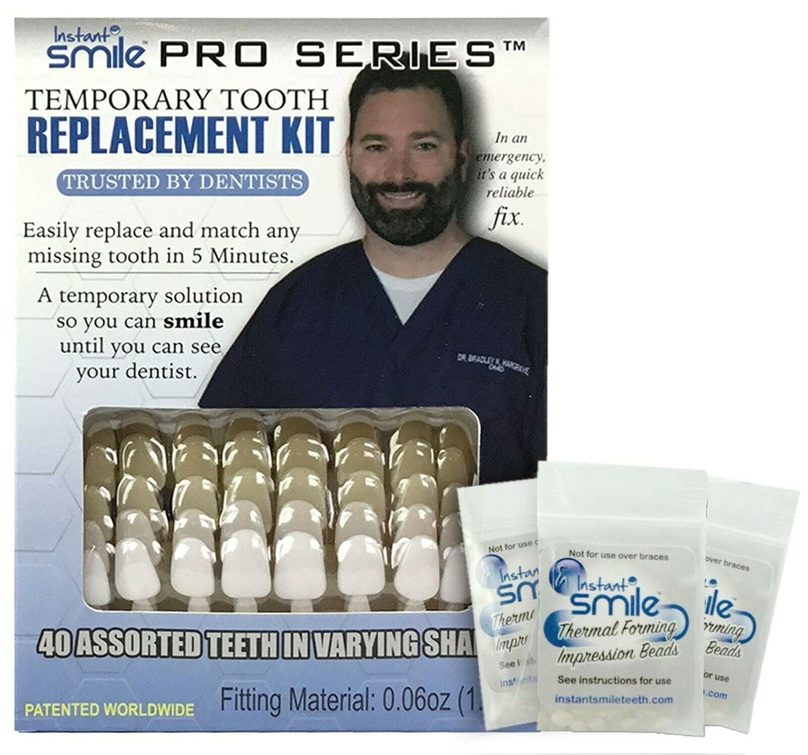 Instant Smile Makeover Pro Series Temporary Tooth Repair Kit with 3 Fitting Beads Packs