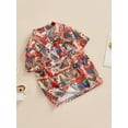 thumbnail image 3 of Faithtur Toddler Boys Summer Casual Shirts Short Sleeve Lapel Flag Print Button Down Tops, 3 of 7