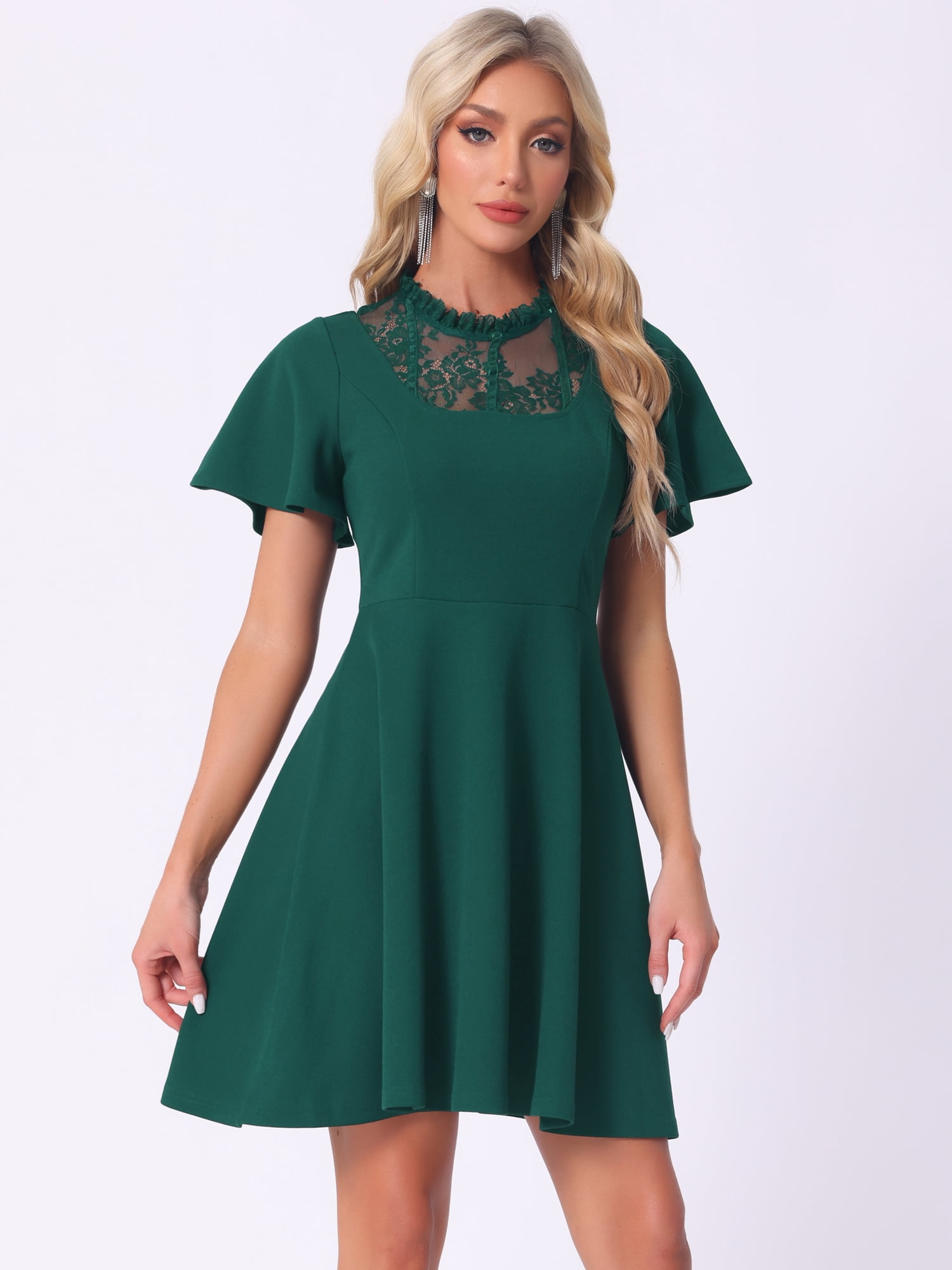 DARING DIVA Women's Lace Mesh Halter Neck Gothic Midi Dresses XS Dark Green