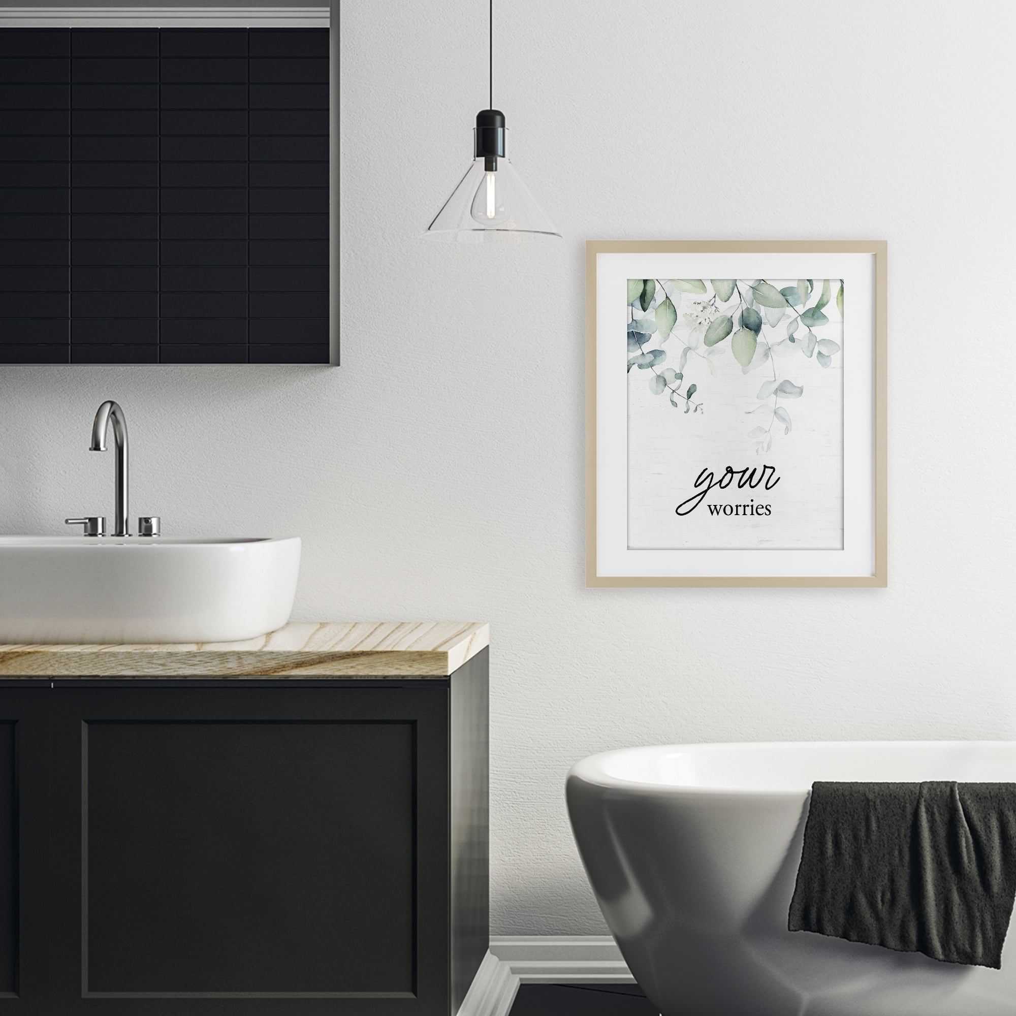 Your Worries Eucalyptus Birch Framed Print Under Glass, design by Lettered and Lined